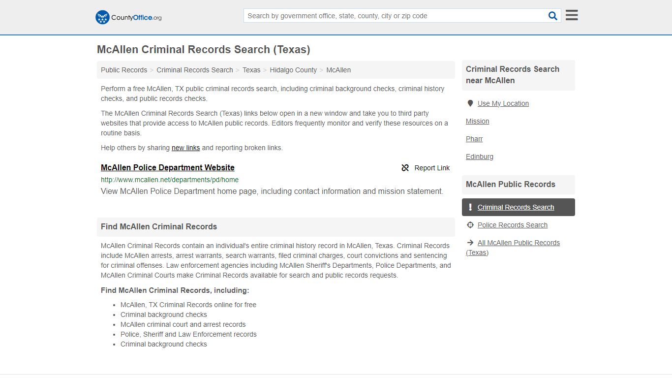 McAllen Criminal Records Search (Texas) - County Office